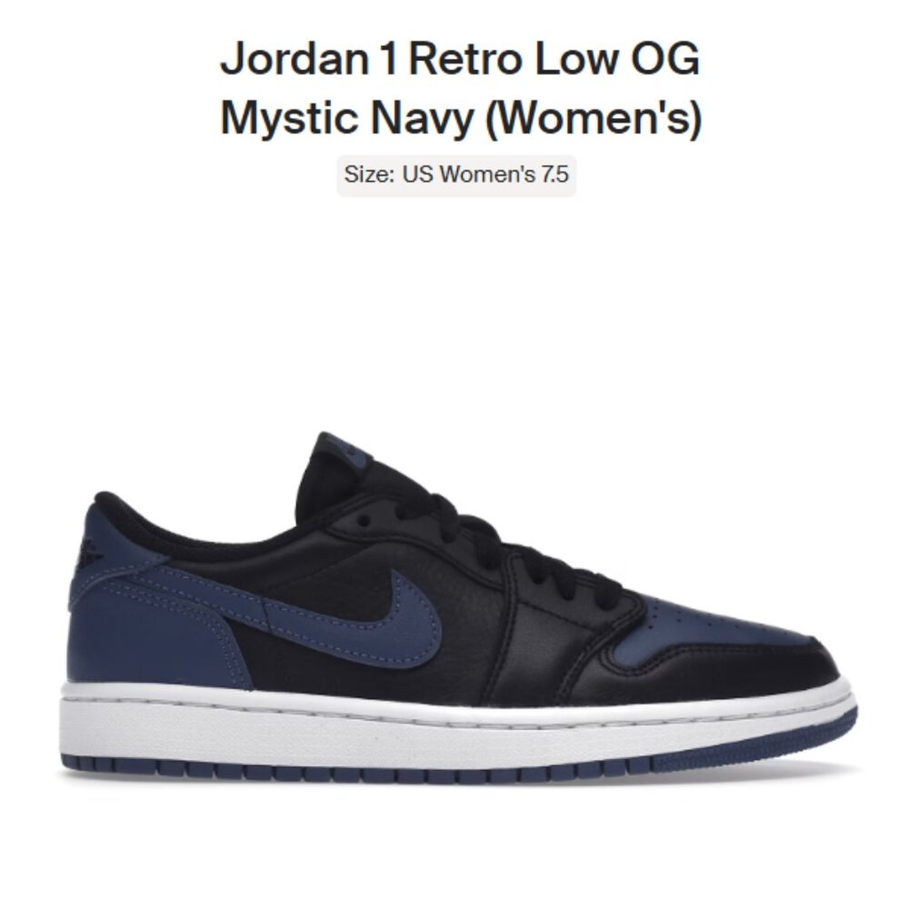 SIZE 7.5W / 6M - Jordan 1 Retro Low OG Mystic Navy (Women's) - AUTHENTIC NEW!